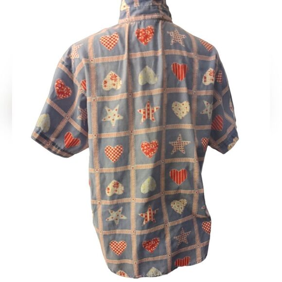 Vintage Victoria Jones blue patchwork heart‎ print shirt - Picture 4 of 8